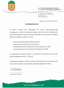 Podziękowania za organizację VII edycji w. Kliknij, aby powiększyć zdjęcie.